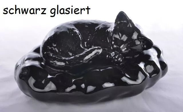 Katze auf Wolke/Kissen, Ausführung: schwarz glasiert