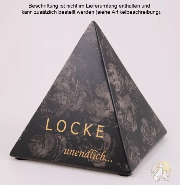 Pyramide schwarz marmoriert 1,0 Liter, Beispiel Folienbeschriftung in Schrift F und B goldfarben