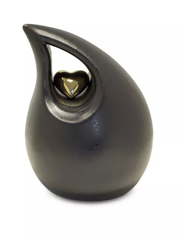 Keramikurne Träne glänzendes Herz schwarz 2,2 Liter
