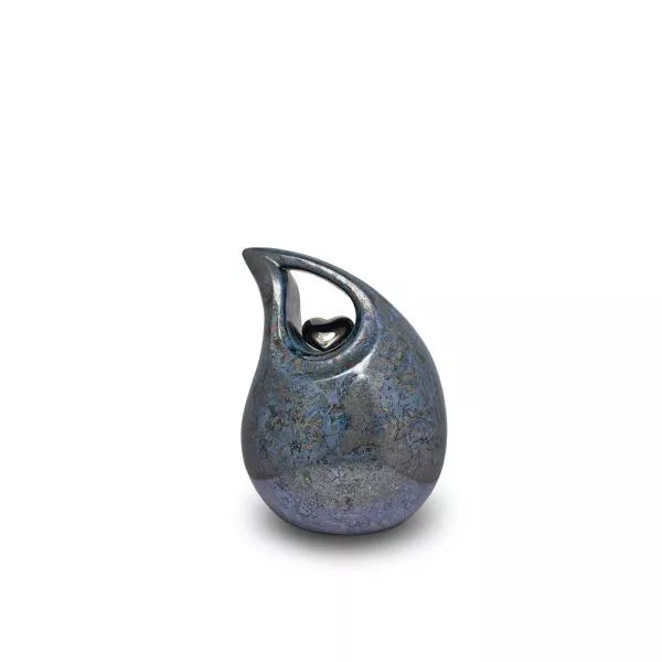 Keramikurne Träne glänzendes Herz blau 0,8 Liter