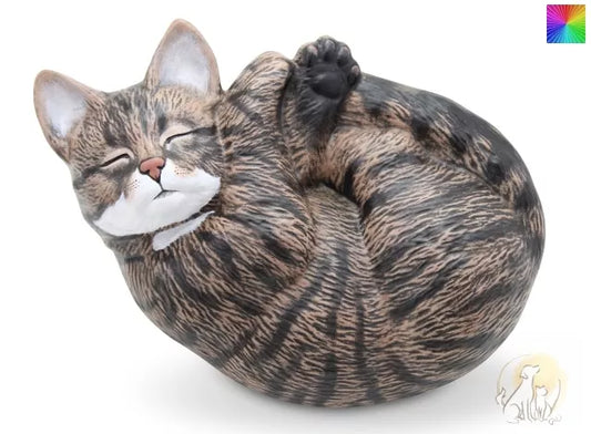 Tierurne Katze eingerollt, 0,6 Liter, bemalt nach Fotovorlage