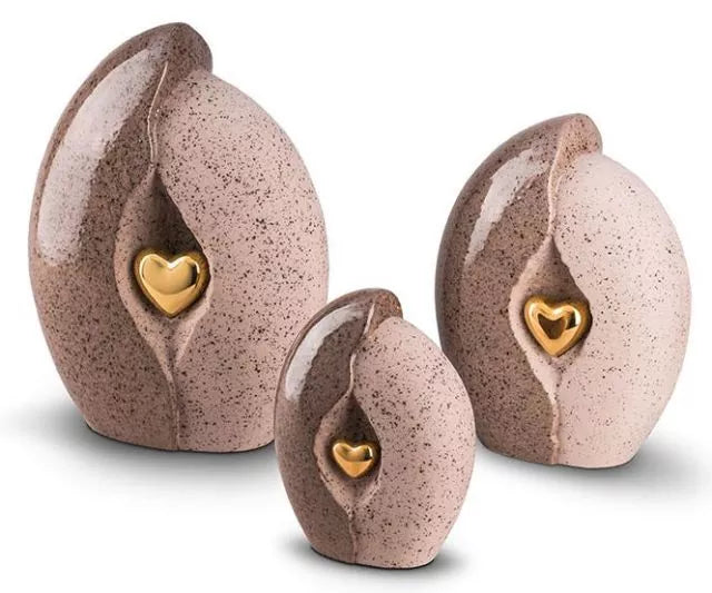 Designurne glänzendes Herz braun/beige Größenübersicht