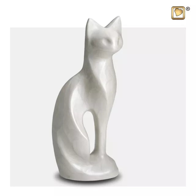 Messingurne Katzenform weiß