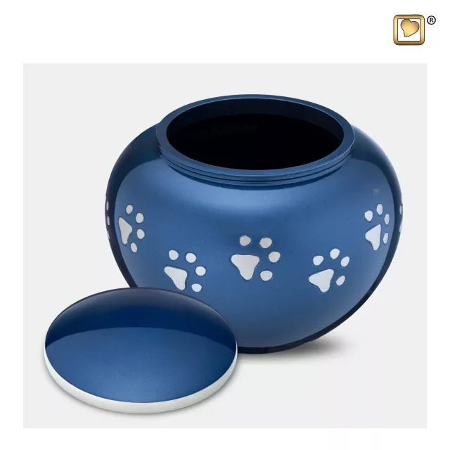 Tierurne Tatzen 1,3 Liter blau, Deckel offen