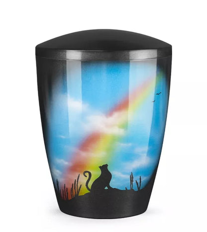 Tierurne Airbrush Katze Regenbogen