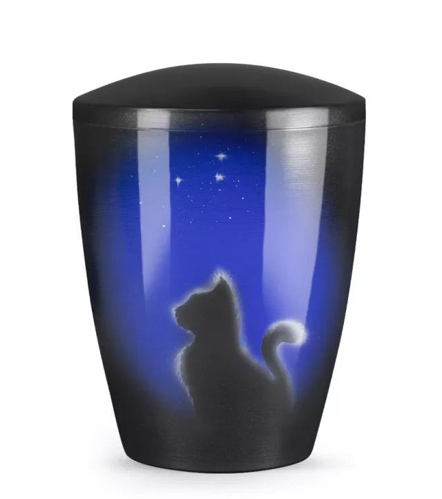 Tierurne Airbrush Katze Sternenhimmel