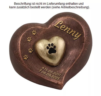 Beispiel einer Folienbeschriftung Schatteneffekt mit Namen, Lebensdaten und Pfotenspur in goldfarben, Schatten schwarz