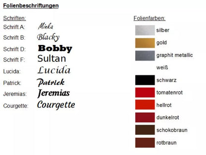 Verfügbare Schriftarten und -farben