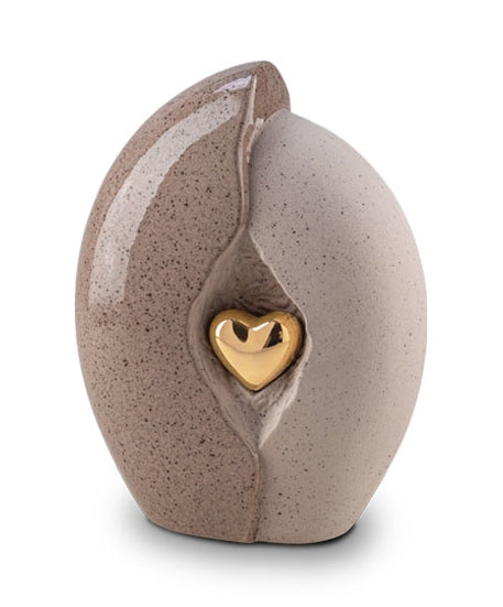 Keramikurne glänzendes Herz, 2,2 Liter, braun/beige