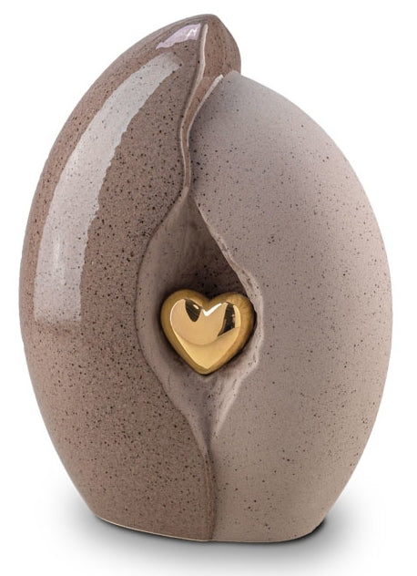 Keramikurne glänzendes Herz, 3,8 Liter, braun/beige