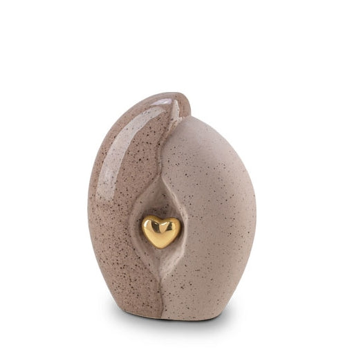 Keramikurne glänzendes Herz, 0,8 Liter, braun/beige