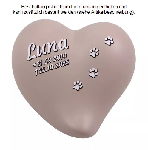 Beispiel Folienbeschriftung Schatteneffekt weiß, Schattenfarbe schwarz, Herz in beige und 0,7 Liter
