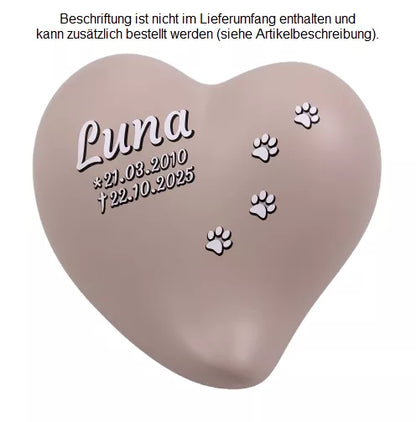 Beispiel Folienbeschriftung Schatteneffekt weiß, Schattenfarbe schwarz, Herz in beige und 0,7 Liter