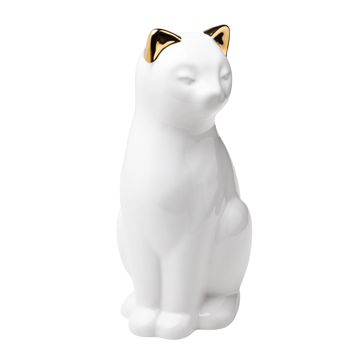 Katzenurne in weiß aus glasierter Keramik mit goldener Verzierung