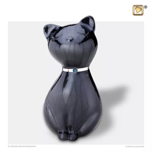 Katzenurne schwarz mit blauen Kristall