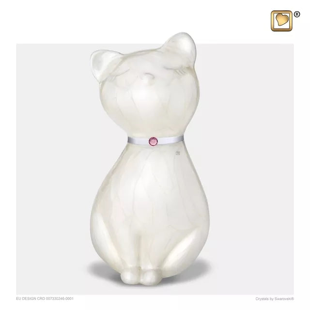 Katzenurne weiß mit rosa Kristall