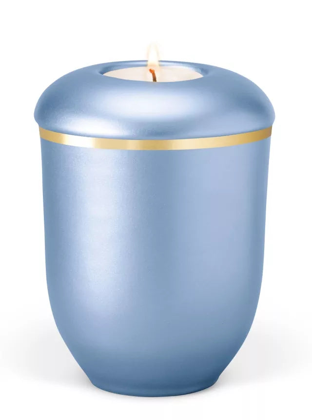 Tierurne Keramik Kerze Zierstreifen blau
