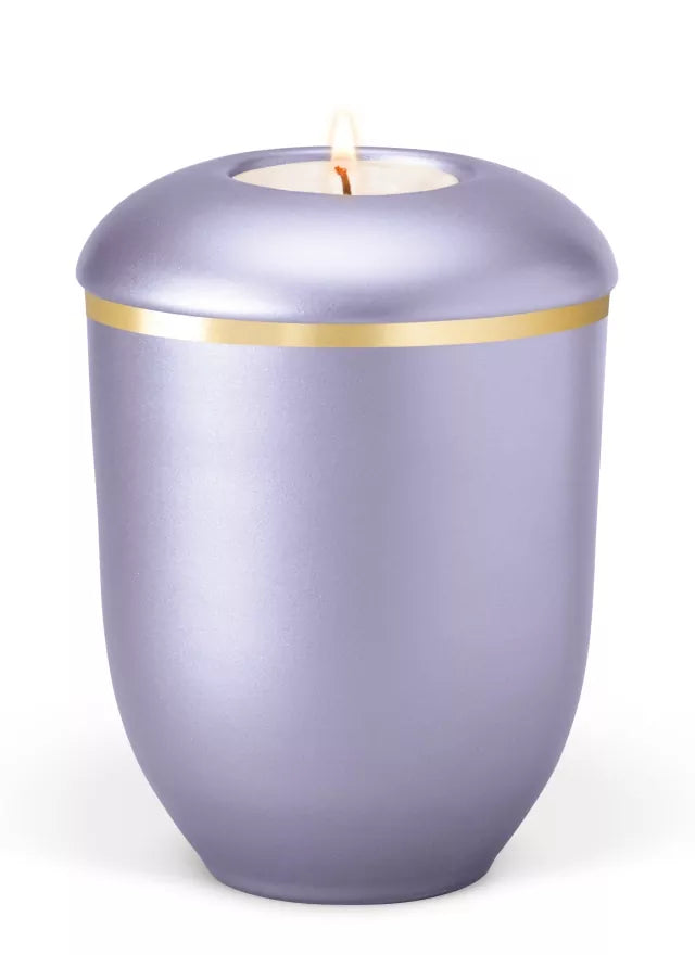 Tierurne Keramik Kerze Zierstreifen violett