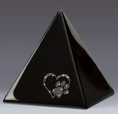 Keramikpyramide Herz-Pfote-Kristall schwarz glasiert