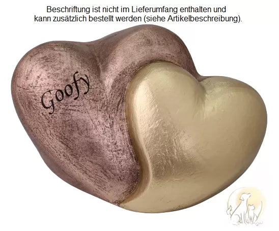 Keramikurne Doppelherz 3,0 Liter mit Beispiel einer Folienbeschriftung Schrift B in schwarz