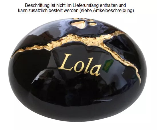Beispiel einer Folienbeschriftung mit Namen in goldfarben, Schriftart Jeremias