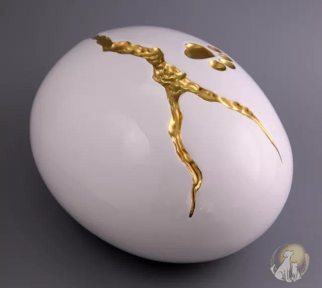 Kintsugi Tierurne weiß Ansicht oberhalb