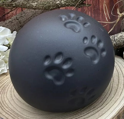 Tierurne Kugel 4 Pfoten grau-schwarz