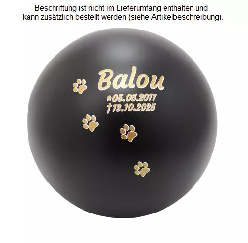 Beispiel einer Folienbeschriftung in Schatteneffekt goldfarben, Schattenfarbe weiß, Kugel 2,0 Liter in schwarz