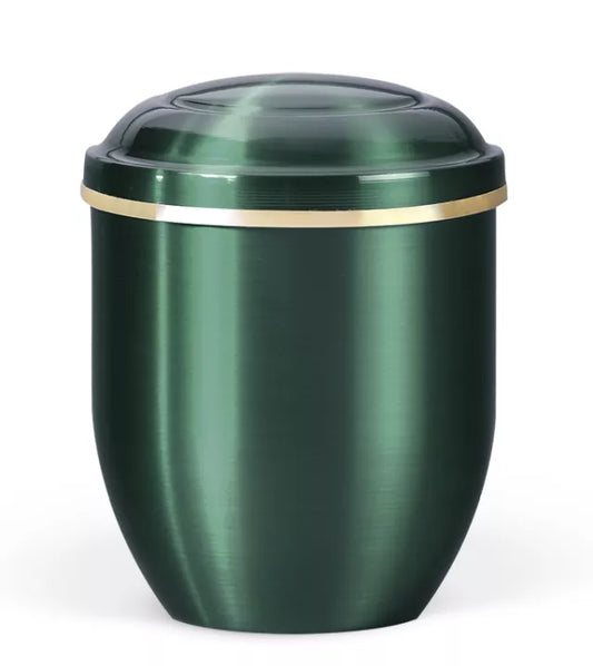 Kupferurne moosgrün lasiert mit goldfarbenem Zierstreifen