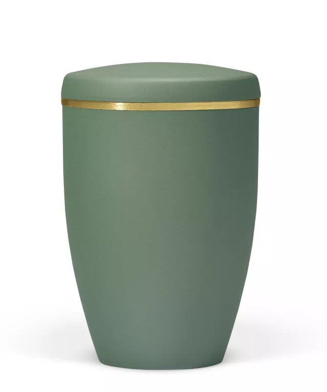 Tierurne Kupfer olivegrün Zierstreifen goldfarben