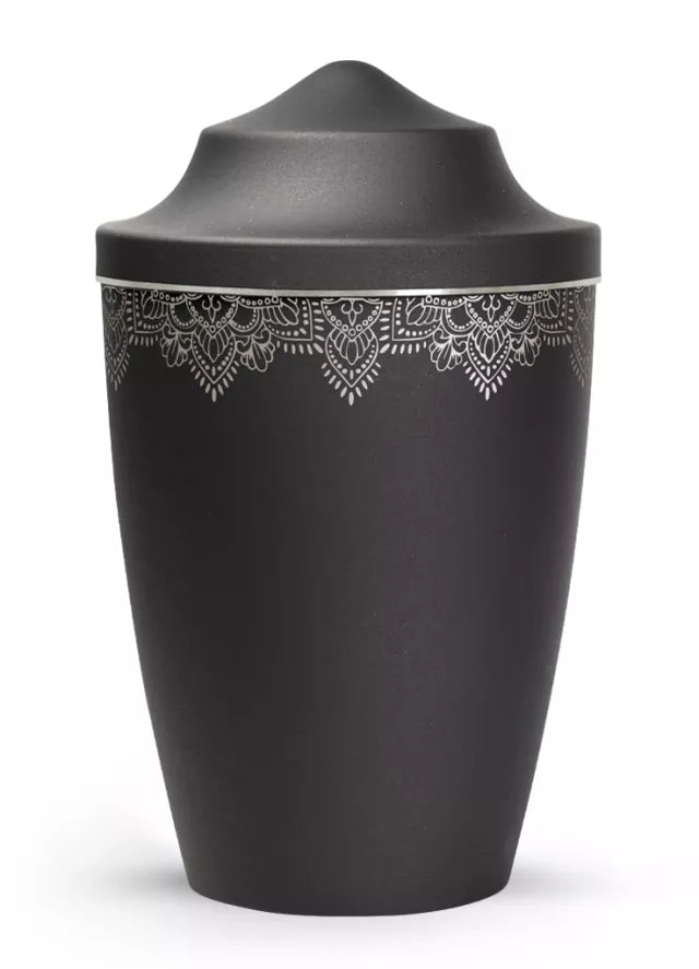 Tierurne Edition Mandala, Spitzhause, Farbe: schwarz mit silberfarbenem Streifen