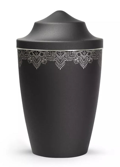 Tierurne Edition Mandala, Spitzhause, Farbe: schwarz mit silberfarbenem Streifen