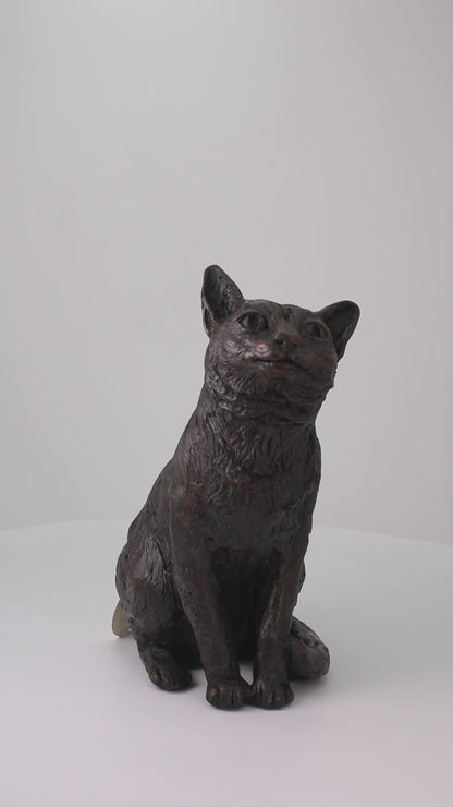 Sitzende Katzenurne aus Kunstharz in antik Bronze im Produktvideo