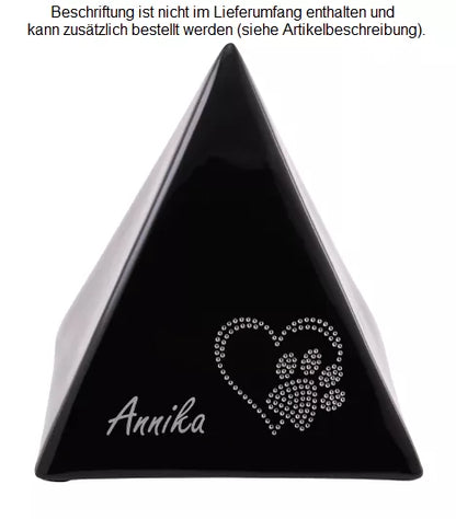 Pyramide 2,5 Liter schwarz, Beispiel Folienbeschriftung Schrift Minka silberfarben