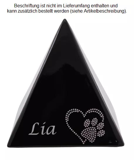 Pyramide 2,5 Liter schwarz, Beispiel Folienbeschriftung Schrift Lucida silberfarben