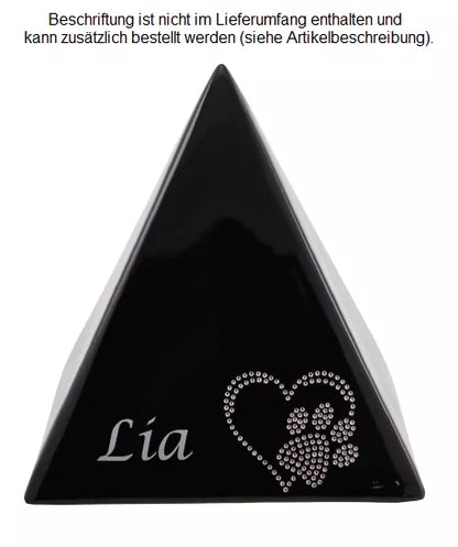 Pyramide 2,5 Liter schwarz, Beispiel Folienbeschriftung Schrift Lucida silberfarben