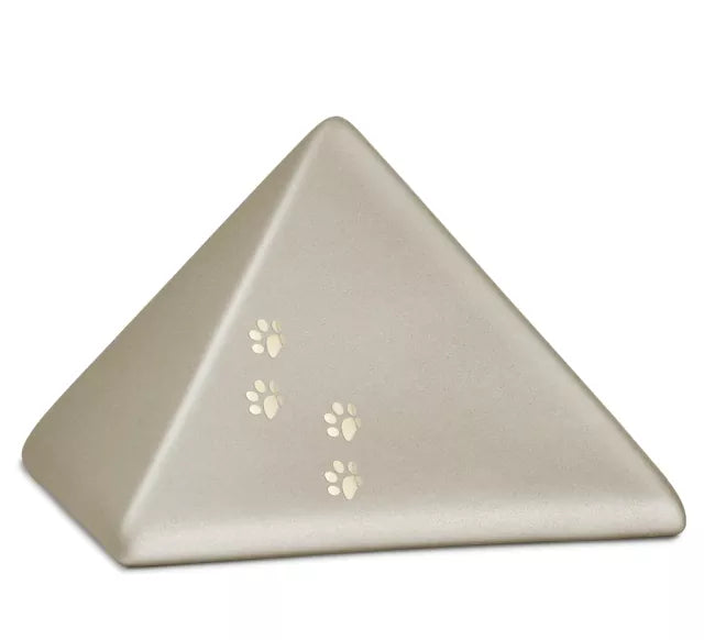 Tierurne Pyramide mit goldfarbener Pfotenspur champagner