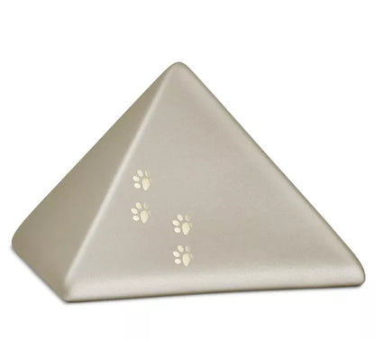 Tierurne Pyramide mit goldfarbener Pfotenspur champagner