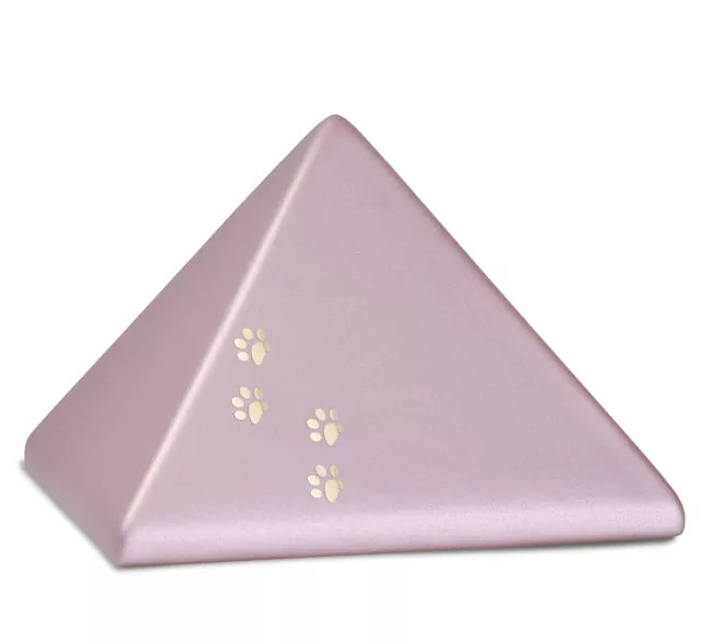 Tierurne Pyramide mit goldfarbener Pfotenspur rosé
