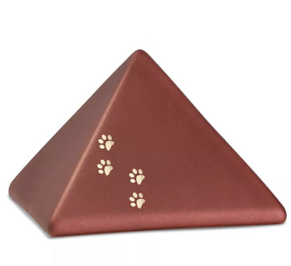 Tierurne Pyramide mit goldfarbener Pfotenspur rubin