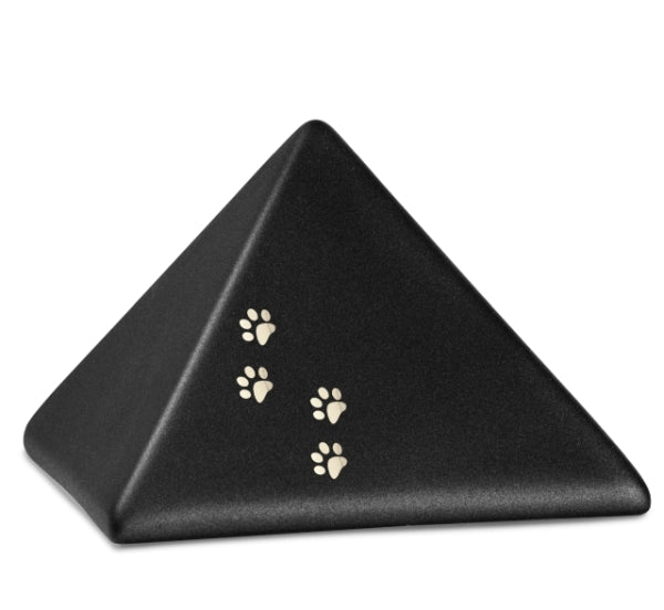 Keramikurne Pyramide Pfotenspur schwarz