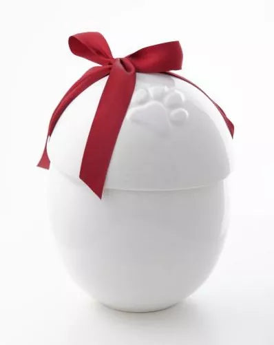 Tierurne Anjo mit weinrotem Band und Deckelmotiv Pfote