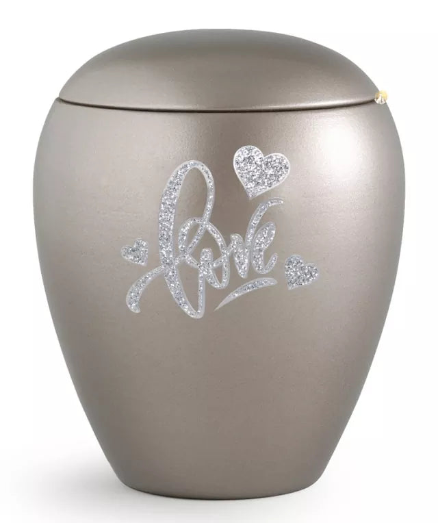 Tierurne Sparkling fume Love-Motiv silberfarben