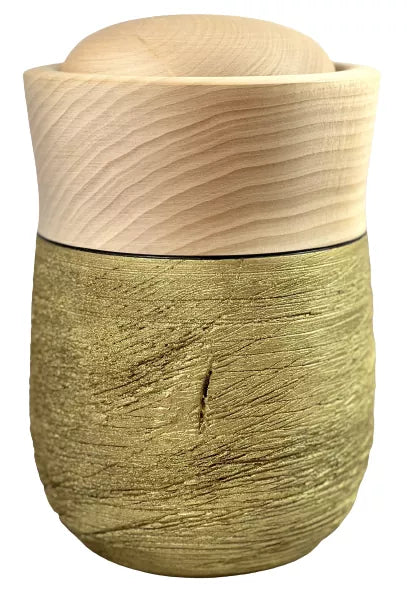 Tierurne Holz gecrasht goldfarben mit kleiner Kerbe