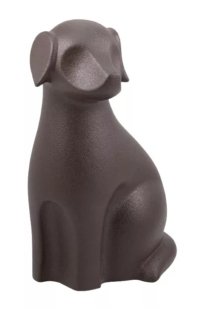 Tierurne Hund Keramik in dunkelgrau, Ansicht von vorne