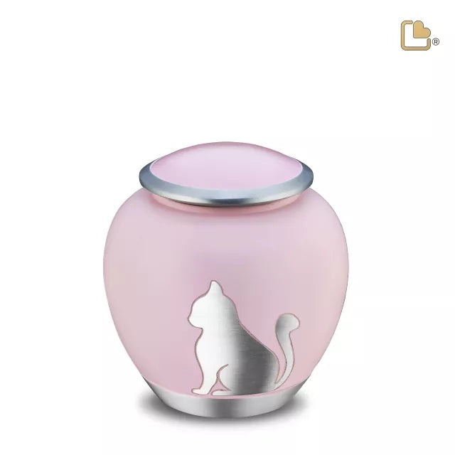 Katzenurne Metall pink, Schatten-Bild sitzend