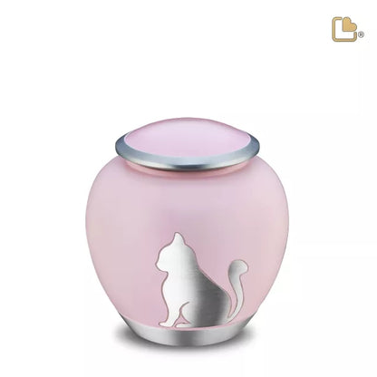 Katzenurne Metall pink, Schatten-Bild sitzend