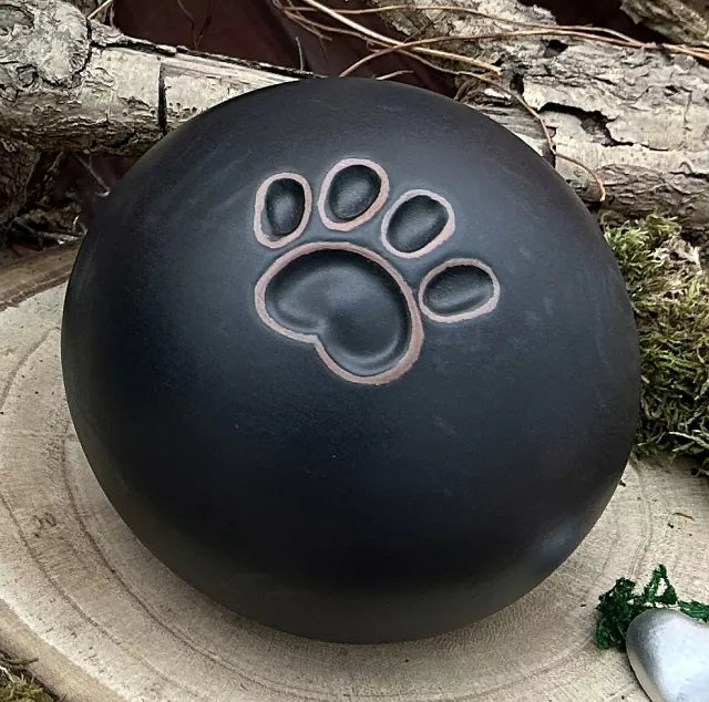 Tierurne Kugel Pfotenabdruck schwarz-matt