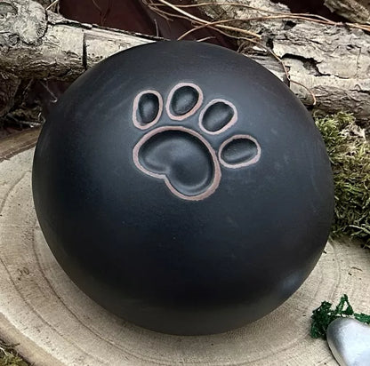 Tierurne Kugel Pfotenabdruck schwarz-matt