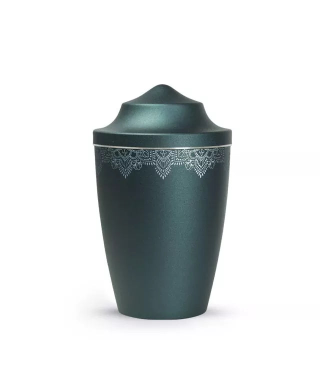 Tierurne Edition Mandala, Spitzhause, Farbe: petrol mit silberfarbenem Streifen